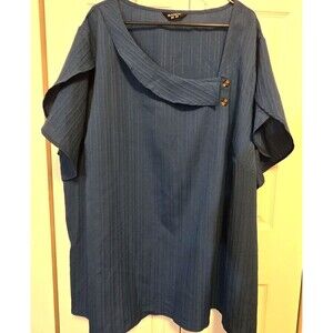 Bloomchic Womens Size 30 Dark Teal Asymetrical Neckline Petal Sleeves Blouse Top